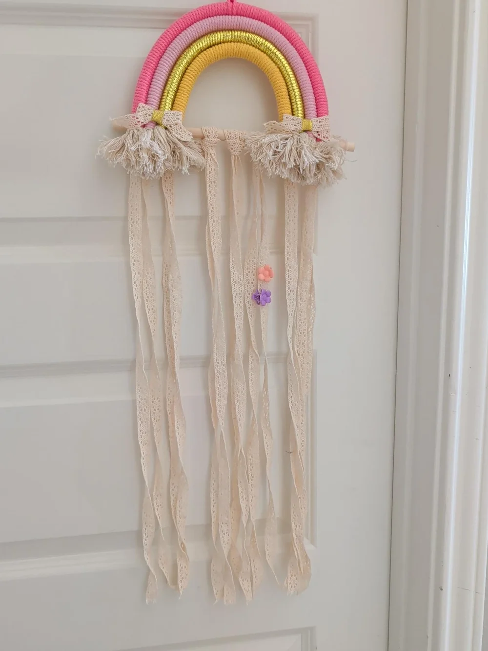 Rainbow Hair Bow Hanger for Kids - Pink, Yellow & Cream